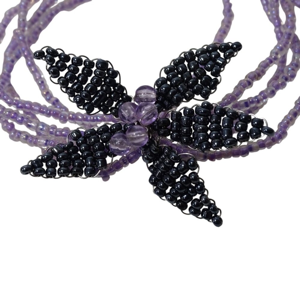 Beaded Purple Black Flower Multistrand Beaded Bracelet Design Jewelry stretch - Picture 2 of 4